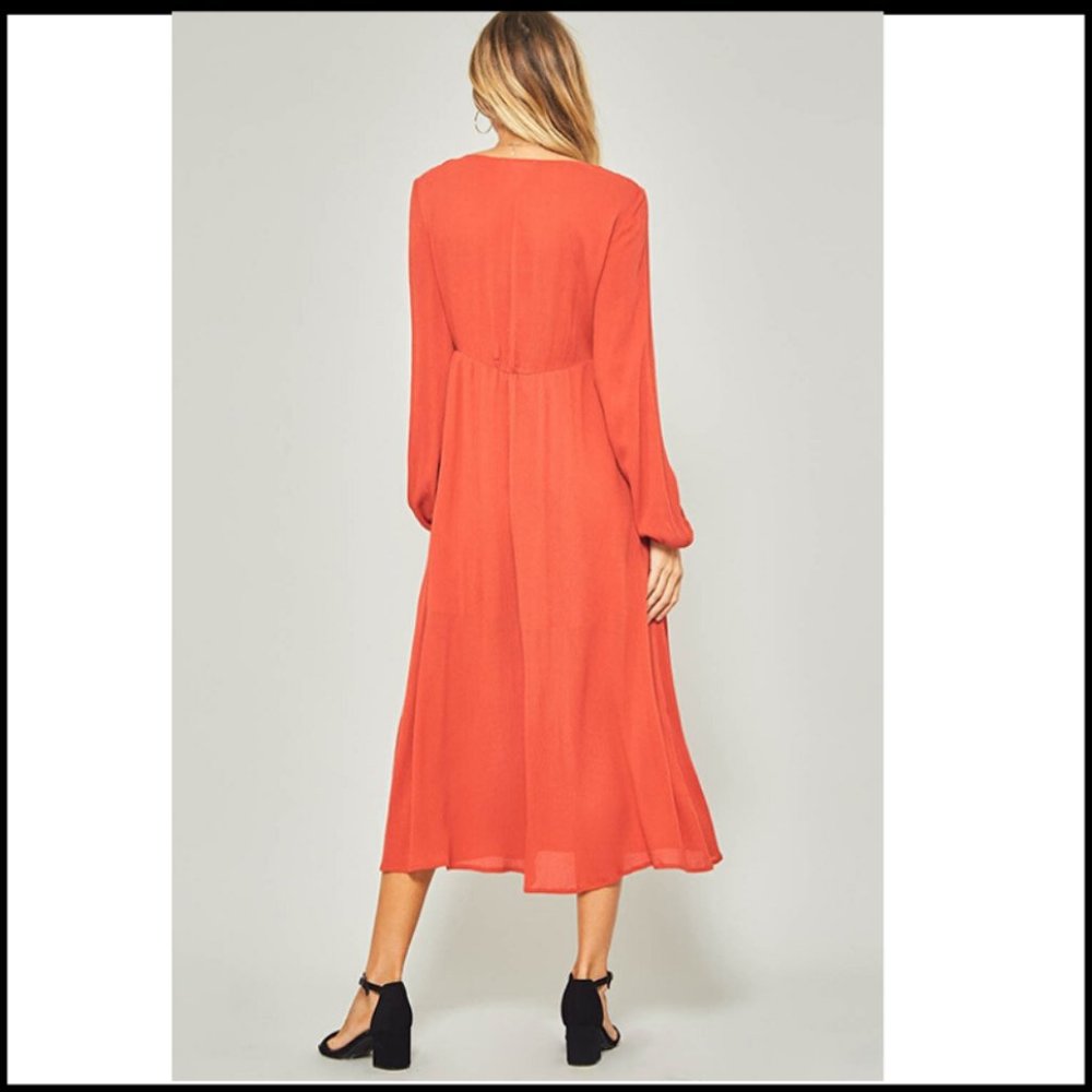 NWT RUST ORANGE LONG SLEEVE BOHO MAXI DRESS - Picture 4 of 5